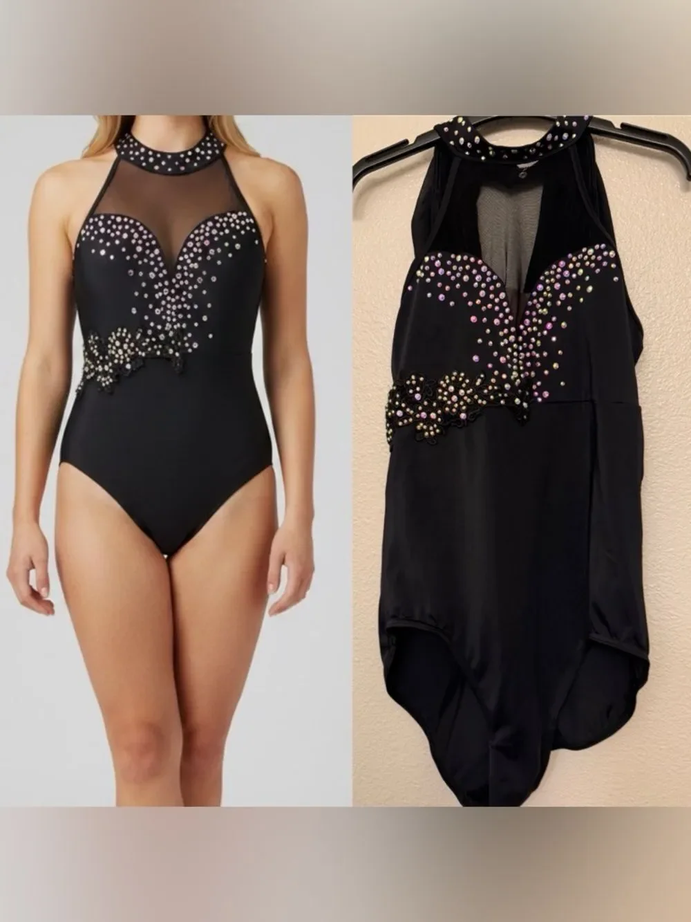 WEISSMAN solo custom Dance Costume black drape illusion leotard MT10188 LA
